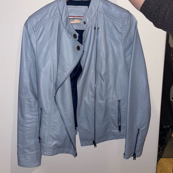 Tommy hilfiger blue leather jacket Clearance